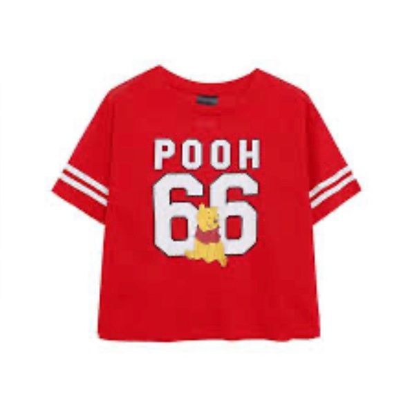 Disney Winnie the Pooh Red Mesh Jersey Cropped Top Medium New - Picture 1 of 5